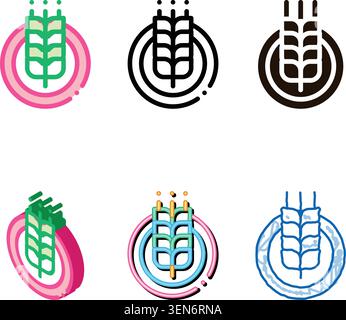 Wheatear In stylized Round Frame Vector Thin Line Icon. Ear Of Wheat Wheatear Organic Cosmetic, Natural Component Linear Pictogram. Eco-friendly, Crue Stock Vector