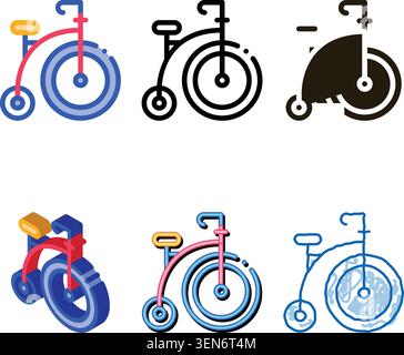 Penny Farthing Icon Vector. set Outline Penny Farthing Sign. Isolated Contour Symbol Stock Vector