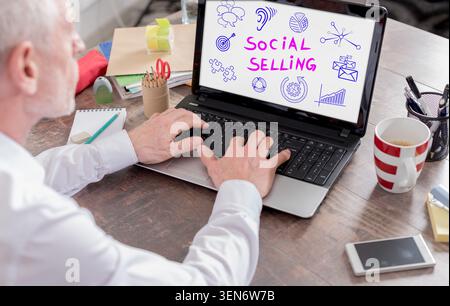 Social selling concept shown on a laptop screen Stock Photo