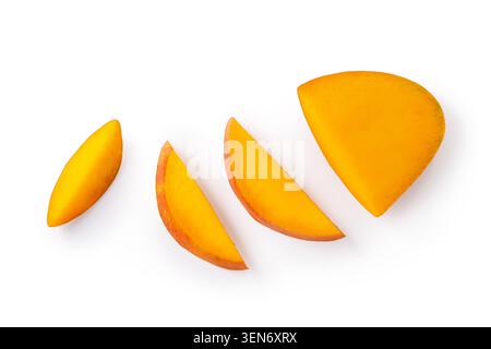 Top view of fresh ripe sweet mango fruit isolated on white table background with clipping path Stock Photo