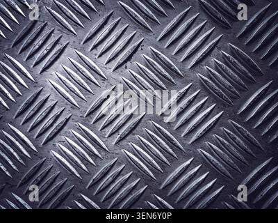 Steel Diamond Plate Texture Background – Industrial Metal Tread Plate Close-Up for Safety Flooring Stock Photo