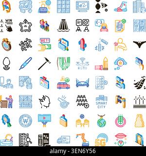 Diverse icon set of colorful flat web style symbols for business, technology, finance, medicine, education and social topicssimple thin line graphics Stock Vector