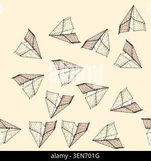 pattern throw paper plane hand drawn. model craft, aerodynamics competition, distance altitude throw paper plane vector sketch illustration Stock Vector
