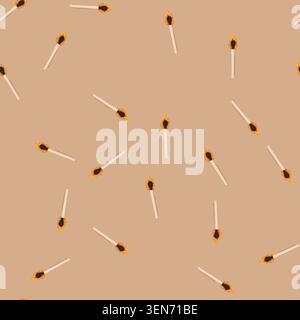 pattern fire burning match cartoon. burnt burnout, employee burn, row worker fire burning match sign. seamless vector illustration Stock Vector