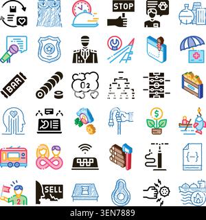 Collection of doodle style icons depicting various professions, services, business concepts, and daily life objects, illustrating diverse industries a Stock Vector
