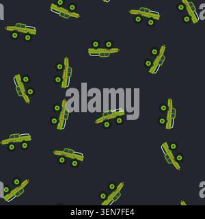 pattern 4x4 monster truck cartoon. logo wheel, jeep race, road big 4x4 monster truck sign. seamless vector illustration Stock Vector