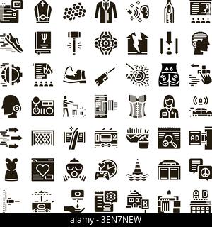 Various outline pictograms representing different concepts and objects, creating a comprehensive set of solid black illustrations for user interface a Stock Vector