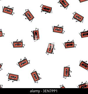 pattern disco retro music character cartoon. event ball, ghetto concert, tape cocktail disco retro music character sign vector Stock Vector