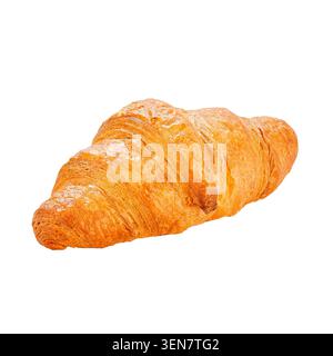 Fresh classic butter croissant isolated on white background, flaky French pastry for breakfast or bakery concept. Stock Photo