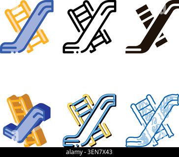 Interactive Kids Playground Slide Vector Icon Thin line. Baby Playground Sliding Board Children Playing Gaming Items Linear Pictogram. Joyful Things m Stock Vector