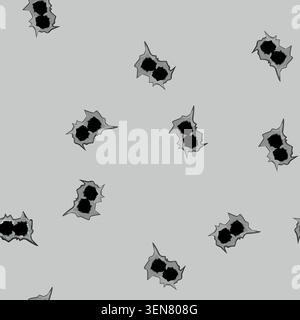 seamless pattern target bullet hole cartoon. metal crack, war glass, military texture target bullet hole sign vector Stock Vector