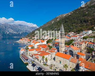 Perast, Montenegro old town in Kotor Bay in the afternoon. Stock Photo