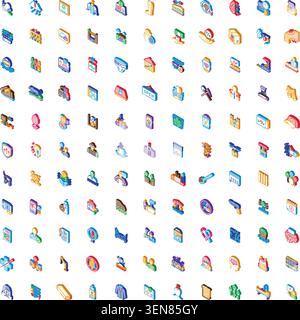 Isometric pictogram set featuring colorful 3d icons for business, shopping, medical, security and everyday concepts, perfect for ui, web, app and info Stock Vector