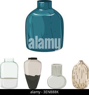 Assorted decorative vases illustrating simple shapes and various textures, offering minimalist aesthetic elements for contemporary interior designs an Stock Vector