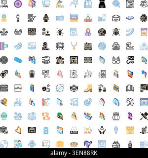 Large grid displaying a wide variety of flat, outline, and isometric vector icons, covering miscellaneous themes and concepts for design and interface Stock Vector