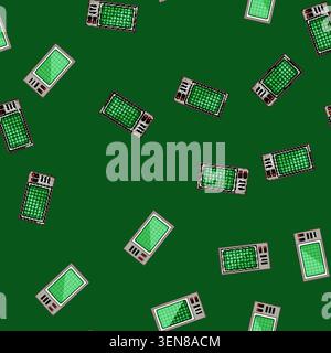 seamless pattern plastic retro control panel cartoon. bamboo small, mini round, square oval plastic retro control panel sign vector Stock Vector