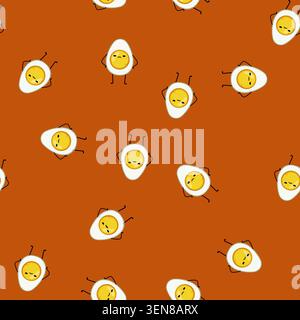 seamless pattern fun egg character cartoon. hedoodle fried, smile kid, arm emoji fun egg character sign vector Stock Vector