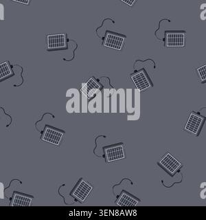 pattern eco solar charger cartoon. friendly device, battery panel, outdoor sustainable eco solar charger sign. seamless vector illustration Stock Vector