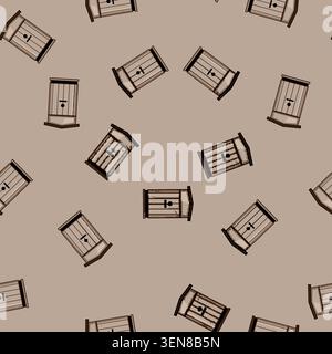 seamless pattern Wooden outhouse with pitched roof and simple male sign, rustic outdoor latrine on white backgroundminimal vintage style icon for camp Stock Vector