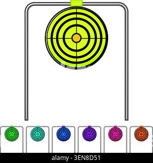 arrow shooting target cartoon. rifle bullseye, black silhouette arrow shooting target sign colorful illustration Stock Vector