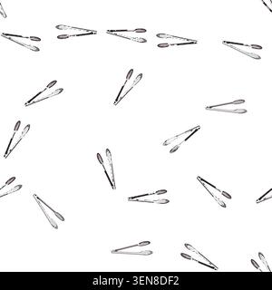 pattern outdoor tongs hand cartoon. line chef, braai grilling, camping dinner outdoor tongs hand sign vector Stock Vector