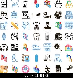 Collection of various contemporary flat and isometric style icons representing technology, health, education, business, lifestyle, finance, and differ Stock Vector