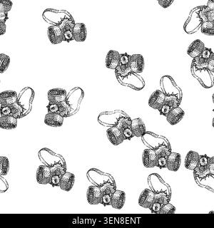 seamless pattern gadget steampunk device hand drawn. retrofuturism brass, gears clockwork, anachronism cogwheel gadget steampunk device black sketch i Stock Vector