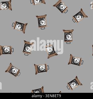 seamless pattern loud travel alarm clock cartoon. durable multifunction, led display, foldable mini loud travel alarm clock sign vector Stock Vector
