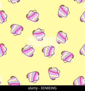 pattern toiletry cosmetic pouch cartoon. fashion bag, makeup beauty toiletry cosmetic pouch sign. seamless vector illustration Stock Vector