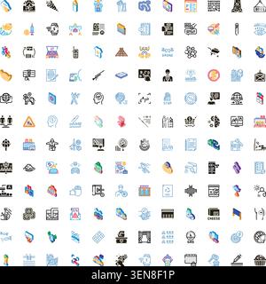 Large collection of diverse vector icons depicting various concepts related to business, internet, finance, technology, health, and a wide array of mo Stock Vector
