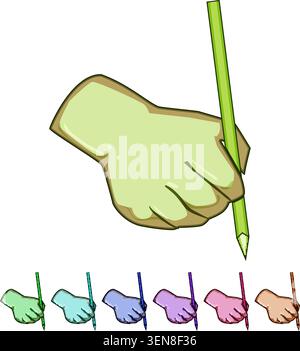Human hand gripping a wooden pencil poised to write or sketch on a white background, symbolizing education, creativity, learning, note taking, and art Stock Vector