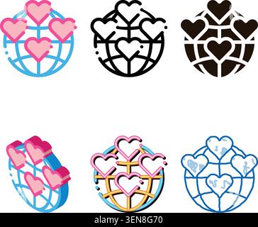 diversity Universe Volunteers Support Vector Thin Line Icon. Volunteers Support, Help Charitable Organizations, Heart World Love Linear Pictogram. Peo Stock Vector