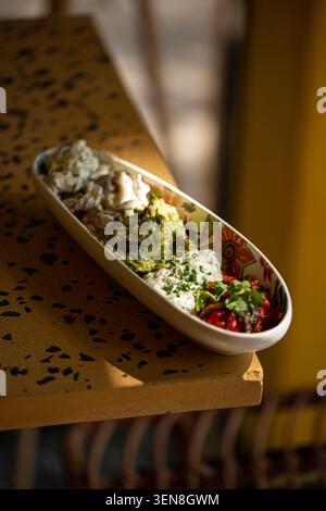 Assorted Mediterranean dips and appetizers platter Stock Photo