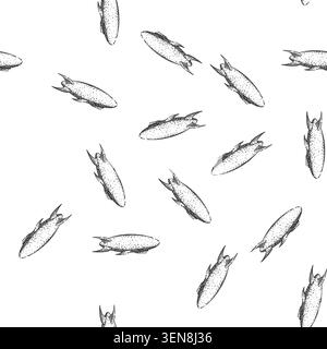 seamless pattern zeppelin airship hand drawn. blimp dirigible, aerostat balloon, flight hydrogen zeppelin airship black sketch illustration Stock Vector