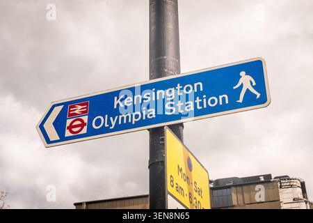 LONDON - APRIL 18, 2026: HAMMERSMITH – Kensington Olympia Station sign Stock Photo