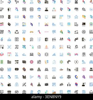 Large collection of diverse icons representing various concepts including business, technology, food, lifestyle, science, education, and transport on Stock Vector