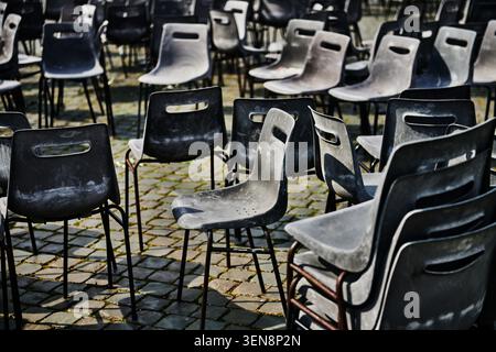 Rows of empty seats after an event Stock Photo