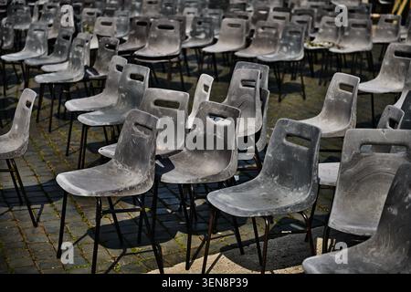 Rows of empty seats after an event Stock Photo