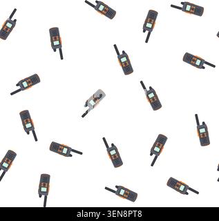 pattern grey and orange two way radio illustration symbolizing portable wireless communication and secure dispatch for emergency responders, security, Stock Vector