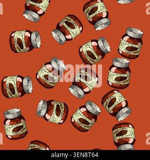 pattern chocolate paste jar hand drawn. spread cream, bread hazelnut, cocoa knife, spoon butter, nut creamy chocolate paste jar vector sketch illustra Stock Vector