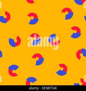 pattern circular pie chart with three colorful sections of red, blue, and yellow, representing segments of data distribution and market analysis in a Stock Vector