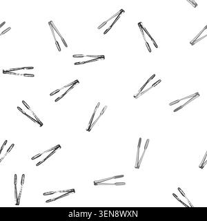 pattern chef tongs hand cartoon. braai grilling, camping dinner, metal family chef tongs hand sign vector Stock Vector