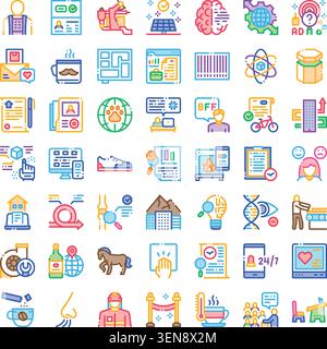 Diverse collection of line art icons visualizing concepts of business, digital marketing, technology, health, services, and everyday items for modern Stock Vector