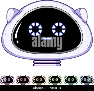 Digital illustration showing a cute robot character head displaying friendly emotions, representing artificial intelligence, technology, connection, a Stock Vector