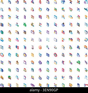 Isometric icons collection representing various concepts related to business, technology, finance, and marketing, providing a modern visual resource f Stock Vector