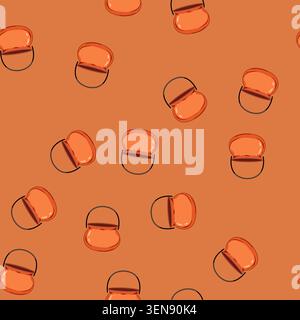seamless pattern scary halloween bucket cartoon. orange decoration, horror party, basket smile scary halloween bucket sign vector Stock Vector