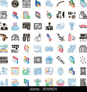 Large collection of varied icon designs representing business, technology, services, and everyday objects, illustrating a broad spectrum of concepts a Stock Vector