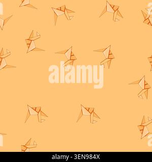 seamless pattern rabbit origami animals cartoon. fish turtle, owl cat, dog horse rabbit origami animals sign vector Stock Vector