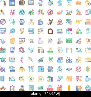 Comprehensive collection of colorful linear icons representing various abstract concepts, technology, finance, education, health, and everyday objects Stock Vector