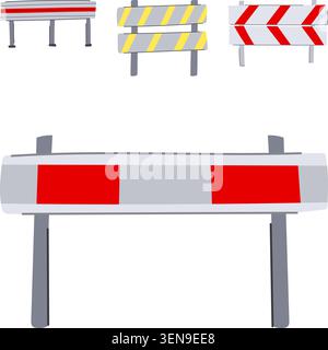 Collection of various flat design road barriers and traffic signs provides concepts of warning, stop, construction, safety, boundary, and controlled a Stock Vector